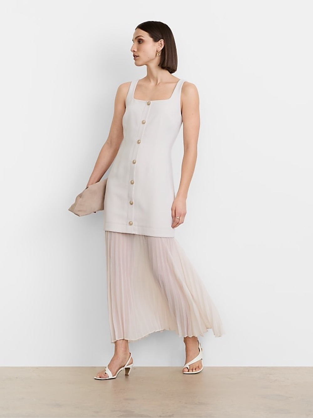NWT LOFT Versa Crepe Drape Mixed Media Maxi Dress Cream Beige Sz 10